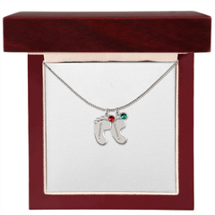 Baby Feet Necklace with Birthstone - Engraved