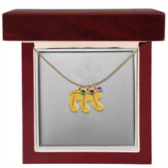 Baby Feet Necklace with Birthstone - Engraved