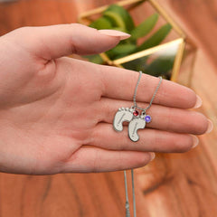 Baby Feet Necklace with Birthstone - Engraved