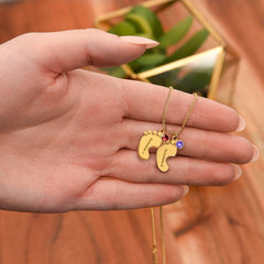 Baby Feet Necklace with Birthstone - Engraved