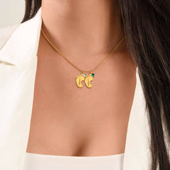 Baby Feet Necklace with Birthstone - Engraved