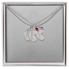 Baby Feet Necklace with Birthstone - Engraved