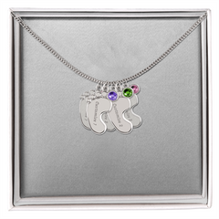 Baby Feet Necklace with Birthstone - Engraved