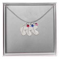 Baby Feet Necklace with Birthstone - Engraved
