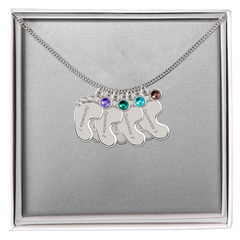 Baby Feet Necklace with Birthstone - Engraved