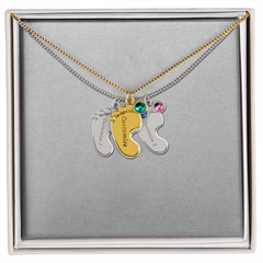 Baby Feet Necklace with Birthstone - Engraved