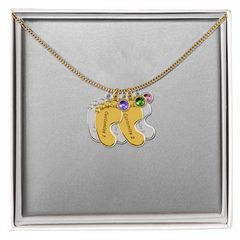Baby Feet Necklace with Birthstone - Engraved