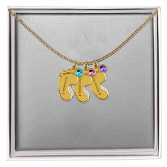 Baby Feet Necklace with Birthstone - Engraved