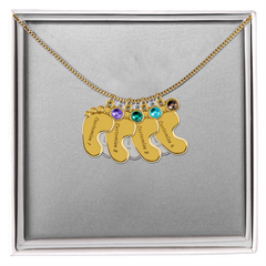 Baby Feet Necklace with Birthstone - Engraved