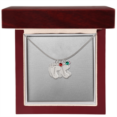 Baby Feet Necklace with Birthstone - Engraved