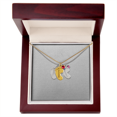 Baby Feet Necklace with Birthstone - Engraved