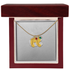 Baby Feet Necklace with Birthstone - Engraved