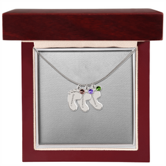 Baby Feet Necklace with Birthstone - Engraved