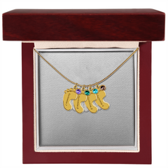Baby Feet Necklace with Birthstone - Engraved